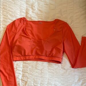Orange Red Long Sleeve Fitted Crop Swim Top